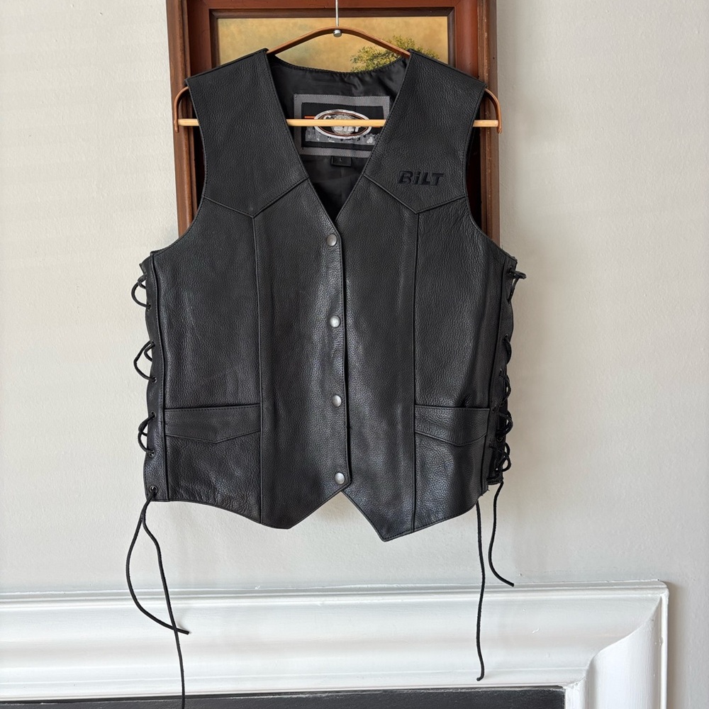 Black Leather Vest with Lace-Up Sides